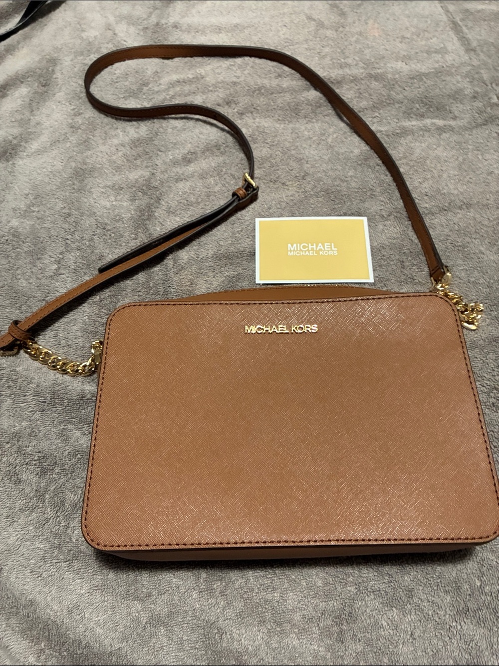 MICHAEL Michael Kors Tan Saffiano Leather Crossbody Bag with Gold Hardware
